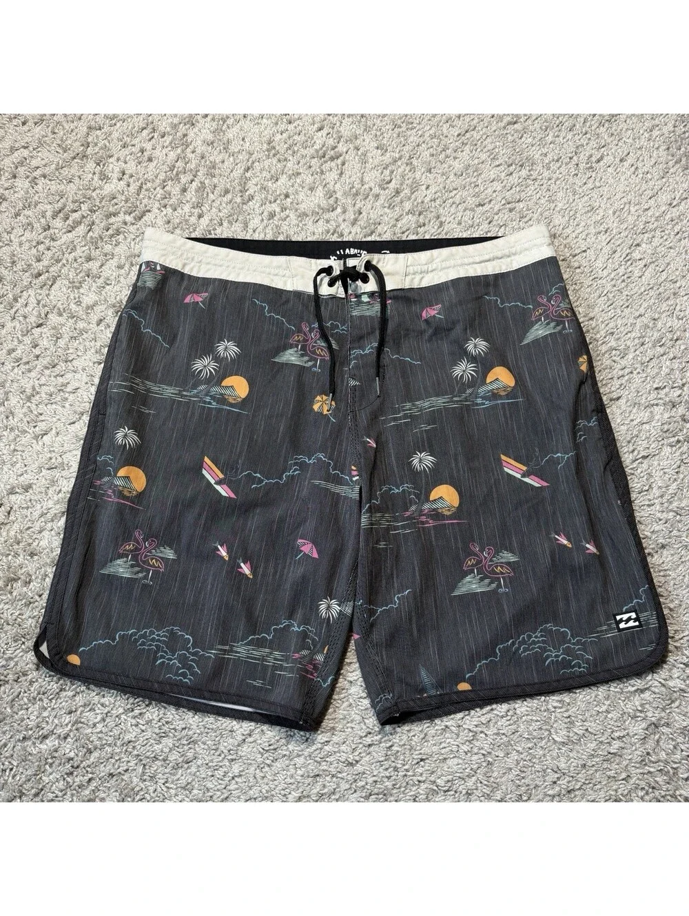 Billabong Recycler 73 Lo Tide Flamingo Palm Tree Board Shorts Swim Trunks 36
